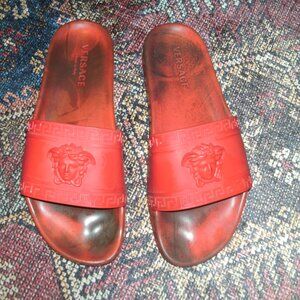 Versace Palazzo Red Slides Red Designer Sandals Shoes Used size 11